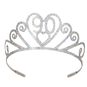 Glittered Metal 90th Birthday Party Tiara - Bulk 6 Pack