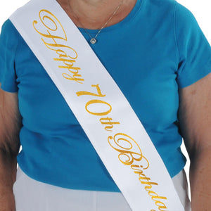 Bulk Glittered Happy 70th Birthday Satin Sash (Case of 6) by Beistle