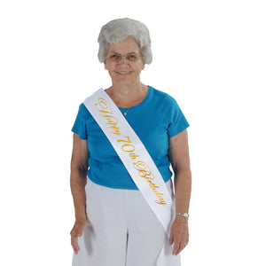 Bulk Glittered Happy 70th Birthday Satin Sash (Case of 6) by Beistle