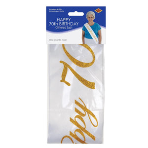 Bulk Glittered Happy 70th Birthday Satin Sash (Case of 6) by Beistle