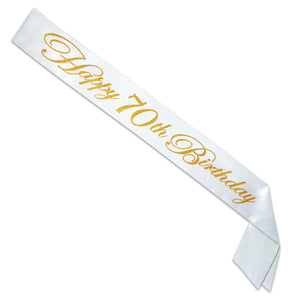 Glittered Happy 70th Birthday Satin Sash - Bulk 6 Pack