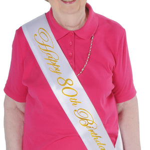 Bulk Glittered Happy 80th Birthday Satin Sash (Case of 6) by Beistle