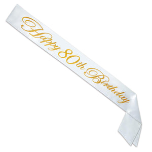 Glittered Happy 80th Birthday Satin Sash - Bulk 6 Pack