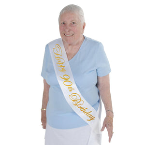 Bulk Glittered Happy 90th Birthday Satin Sash (Case of 6) by Beistle