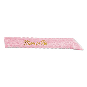 Mom To Be Lace Sash - pink - Bulk 6 Pack