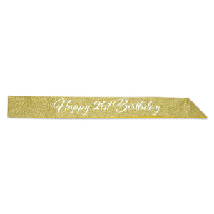 Happy 21st Birthday Party Glittered Sash - Bulk 6 Pack