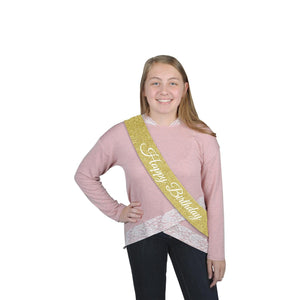 Bulk Happy Birthday Glittered Sash (Case of 6) by Beistle