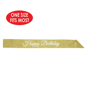 Bulk Happy Birthday Glittered Sash (Case of 6) by Beistle