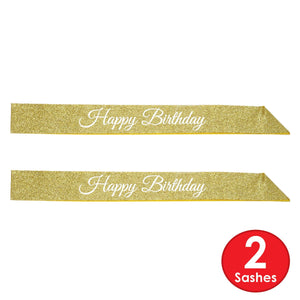 Bulk Happy Birthday Glittered Sash (Case of 6) by Beistle