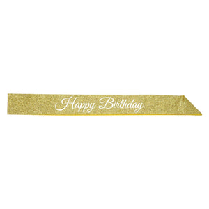 Happy Birthday Party Glittered Sash - Bulk 6 Pack