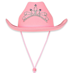 Pink Felt Cowgirl Hat with Tiara - Bulk 6 Pack