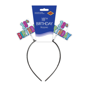 Beistle 18th Birthday Boppers multi-color - Attached to Snap-on Headband - Birthday-Age Specific Costume Accessories