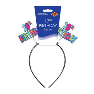 Beistle 19th Birthday Boppers multi-color - Attached to Snap-on Headband - Birthday-Age Specific Costume Accessories