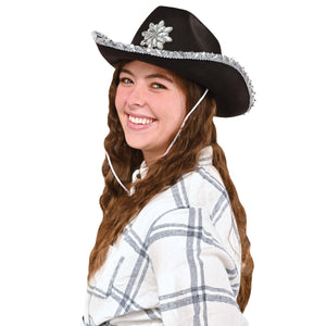 Bulk Black Felt Cowgirl Hat with Gemstones (6 Per Case) by Beistle