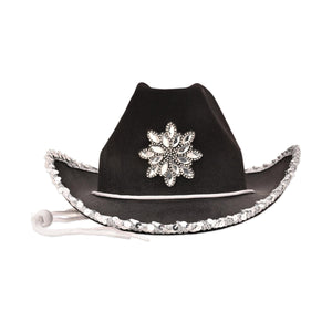 Black Felt Cowgirl Hat with Gemstones - Bulk 6 Pack