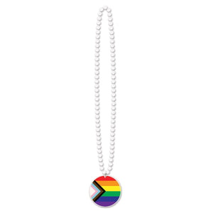 Bead Necklace with Printed Pride Flag Medallion - Bulk 12 Pack