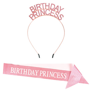 Birthday Princess Headband/Glittered Sash Set - Bulk/6 Sets