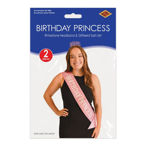 Beistle Bulk Birthday Princess Headband/Glittered Sash Set - 6 Sets