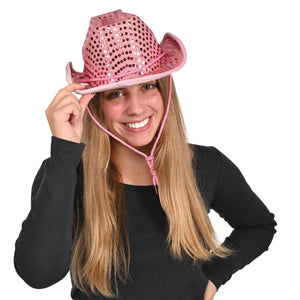 Beistle Sequined Cowboy Hat in Pink - Western Fabric Hat