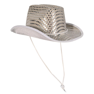 Beistle Sequined Cowboy Hat in Silver - Western Fabric Hat