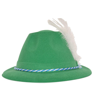 Oktoberfest Party Green Velour Tyrolean Hat - Bulk 24 Pack