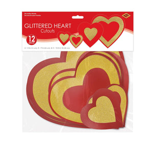 Beistle Glittered Heart Cutouts (12 packs) - Valentines Day Party Decorations, Valentines Day Party Supplies