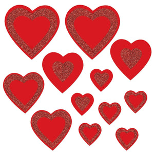 Valentine's Day Glittered Heart Cutouts- Red - Bulk 144 Pack