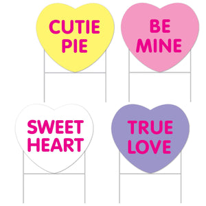 Valentine's Day Plastic Candy Heart Yard Signs - Bulk 6 Pack