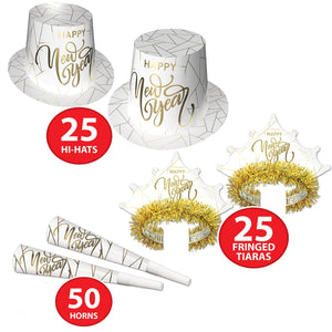 Beistle White New Year Gold assorted for 50