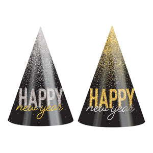 New Year's Eve Silver & Gold Midnight Burst Cone Hats - Bulk 25 Pack