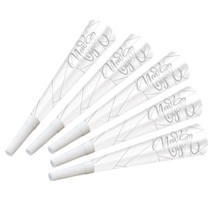 White New Year Silver Horns - Bulk 100 Pack