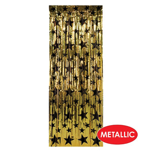 Gold with Black Star 1-Ply Fire Resistant Gleam 'N Curtain