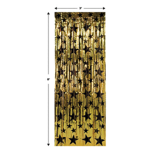 Gold with Black Star 1-Ply Fire Resistant Gleam 'N Curtain