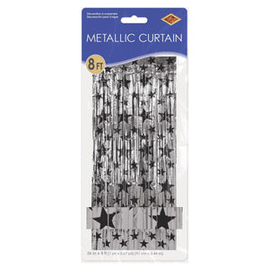 1-Ply Gleam 'N Party Curtain - Silver with Black Stars