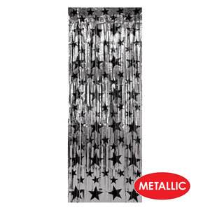 1-Ply Gleam 'N Party Curtain - Silver with Black Stars