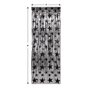 1-Ply Gleam 'N Party Curtain - Silver with Black Stars