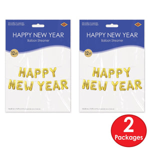 Beistle Happy New Year Balloon Streamer - Gold (Case of 6)