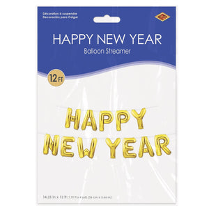 Beistle Happy New Year Balloon Streamer - Gold (Case of 6)