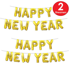 Beistle Happy New Year Balloon Streamer - Gold (Case of 6)