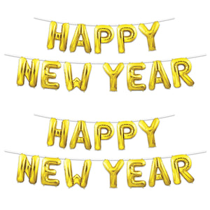 Beistle Happy New Year Balloon Streamer - Gold (Case of 6)