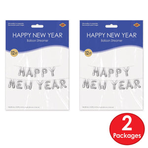 Beistle Happy New Year Balloon Streamer - Silver (Case of 6)