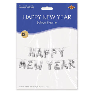 Beistle Happy New Year Balloon Streamer - Silver (Case of 6)