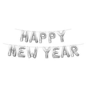 Happy New Year Balloon Streamer - Silver - Bulk 6 Pack