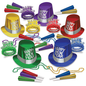 Packaged Foil New Years Party Horns multi-color