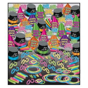 Neon Glow Super Bonanza New Year's Eve Party Kit for 100 People