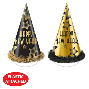 Beistle Happy New Year Party Hats Black and Gold (25 per Box)