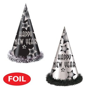 Beistle Happy New Year Party Hats Black and Silver (25 per Box)