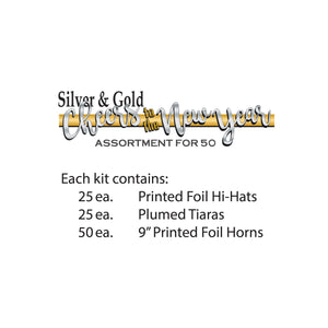 Silver & Gold Cheers To The New Year Assortment for 50 People (1 Kit/Case)