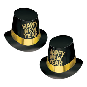 Black Hi-Hat with Glittered Happy New Year - Bulk 25 Pack