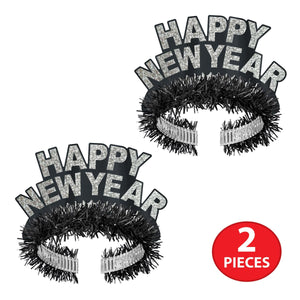 Beistle Packaged Black & Silver Happy New Year Regal Tiaras - New Years Tiaras